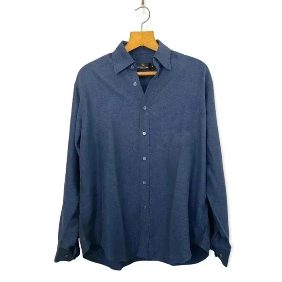 Bugatchi Uomo Men's Button Up Long Sleeve Dress Shirt Dark Blue Collared Medium - Picture 1 of 10